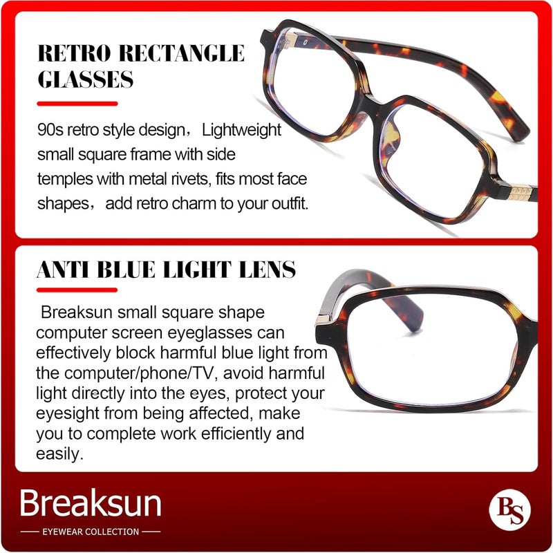 Breaksun Retro Rectangle Glasses for Women Men Small Square Blue Light Blocking Glasses Vintage Eyeglasses - Image 5